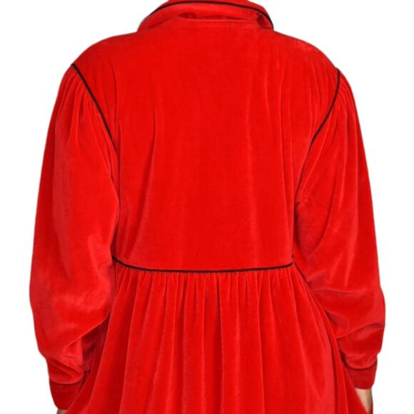 Vintage Bill Tice Robe Red Velour Housecoat Velvet Loungewear Caftan Size Medium - Picture 5 of 16
